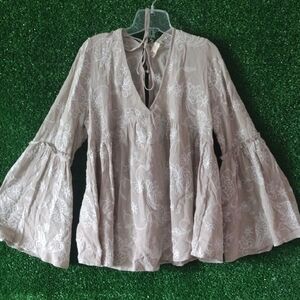 Altered State Elegant Beige Embroidered Women's Top